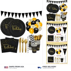 DYLIVeS Black Birthday Party Decorations Gold Foil Dots Happy Birthday Party …