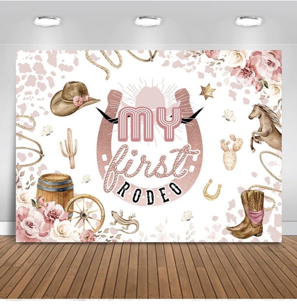 My First Rodeo, 1st Birthday Party Backdrop 8x6ft