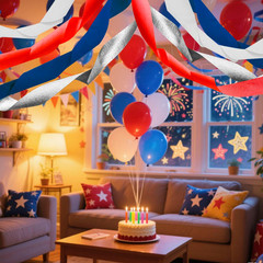 4 Rolls Patriotic Crepe Paper Streamers Red White Blue Silver Craft Party Stream