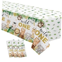 Safari Wild One Birthday Decorations Boy Tablecloth, 3Pcs Disposable Zoo