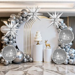 6Pcs 22Inch Silver Star Balloon and Metallic 4D Round Balloon, Star burst Bal…