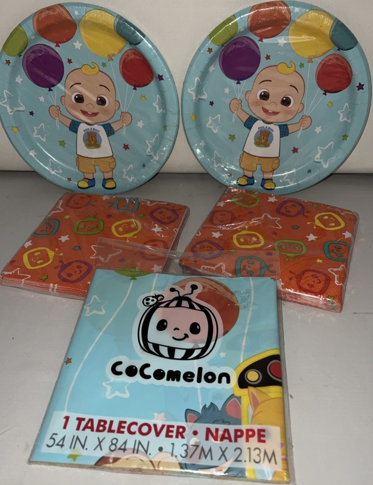 Cocomelon Birthday Party Supplies 1 Table Cover & 16 Plates+ 32 Luncheon Napkins