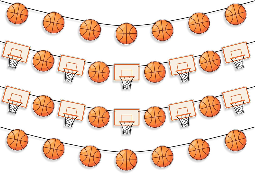 4Pcs Basketball Party Decorations Banner Set, Basketball & Hoop Themed Decor wit