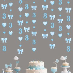 40Ft Blue 3rd Birthday Bow Garland Banner Heart Streamer Party Decor