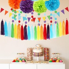 Rainbow Red-Orange Green-Blue Purple Party-Decorations – 30pcs Tissue Pom Pom…