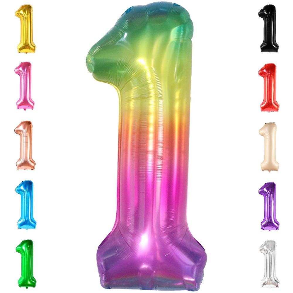 , Giant Rainbow 1 Balloon Number – 40 Inch | Tie Dye Balloons | Rainbow 1st D…
