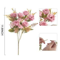 Artificial Rose Silk Flower Pink Bundle Bouquet Wedding Party Kitchen Office Dec