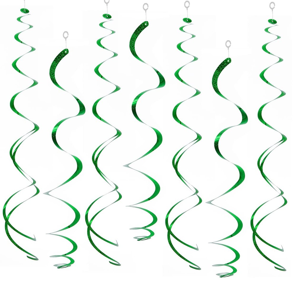 Green Hanging Swirl Decorations Plastic Ceiling Party Streamer 26 Inch 30 PCS