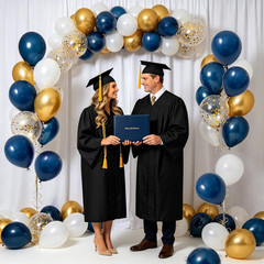 75Pcs Navy Blue Gold Confetti Balloons, Dark Blue Pearl White Metallic Gold Ball