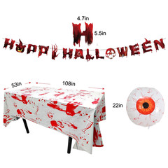 Halloween Party Decor Kit Eyeball Balloon Bloody Sticker Bat Banner Tablecloth
