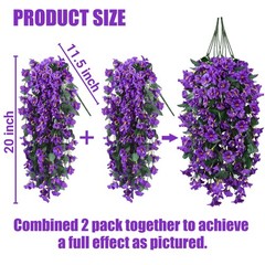 Sggvecsy Artificial Fake Hanging Flowers Plants for Outdoor 2Pcs, Purple