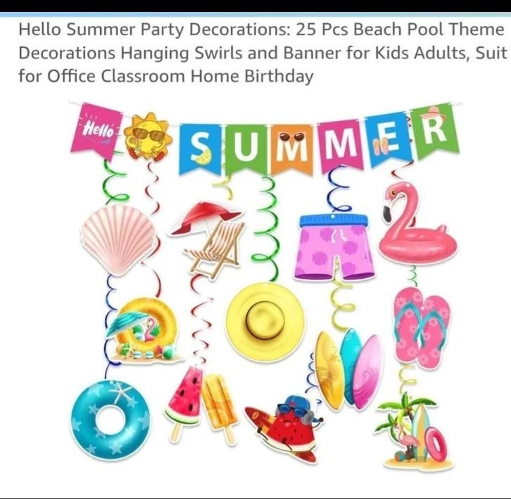 25 Pcs Hello Summer Party Hanging Swirls And Banner Beach Pool Decorations