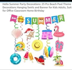 25 Pcs Hello Summer Party Hanging Swirls And Banner Beach Pool Decorations