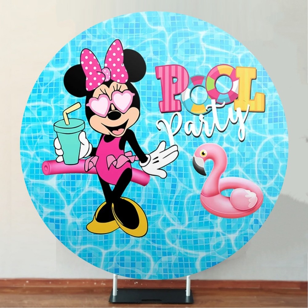 Round Minnie Mouse Pool Party photo Backdrop Cover Birthday Party Decorations