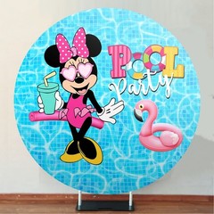 Round Minnie Mouse Pool Party photo Backdrop Cover Birthday Party Decorations