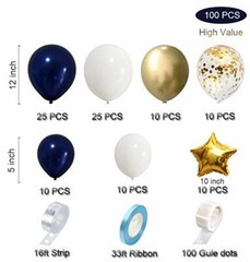 100pcs Navy Blue Balloon Garland Kit, Blue And White Balloons With Gold Balloons