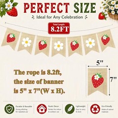 Strawberry Banner with Flower Strawberry Theme Birthday Party Decorations