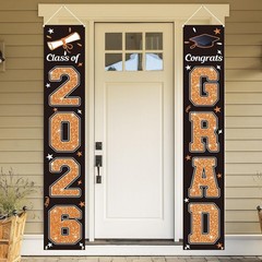 2026 Graduation Banner – Heavy Duty Orange & Black Congrats Grad Flags 71″x12″