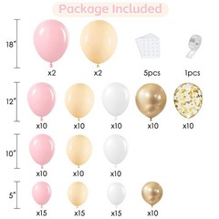 Balloon Arch Kit, 139 Pcs Pink, White, Gold Confetti for Birthday Party Decor