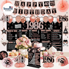 40Th Birthday Decorations for Women, 25PCS Black Rose Gold Happy 40Th Birthday B