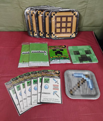 Minecraft Party Kit Supplies – 48 Plates, 16 Napkins, 8 Balloons, 168 Tattoos