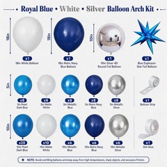 Graduation Balloon Arch Kit 2026 Blue and White Balloon Garland Royal Blue Wh…