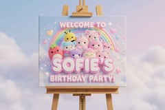 Personalised Printed Squishmallow Birthday Foam Board Event Welcome Sign A3