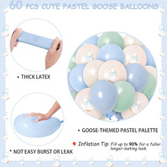 One Silly Goose Birthday Decor Balloons for Boy, 60PCS 12 Inch Pastel Blue Green