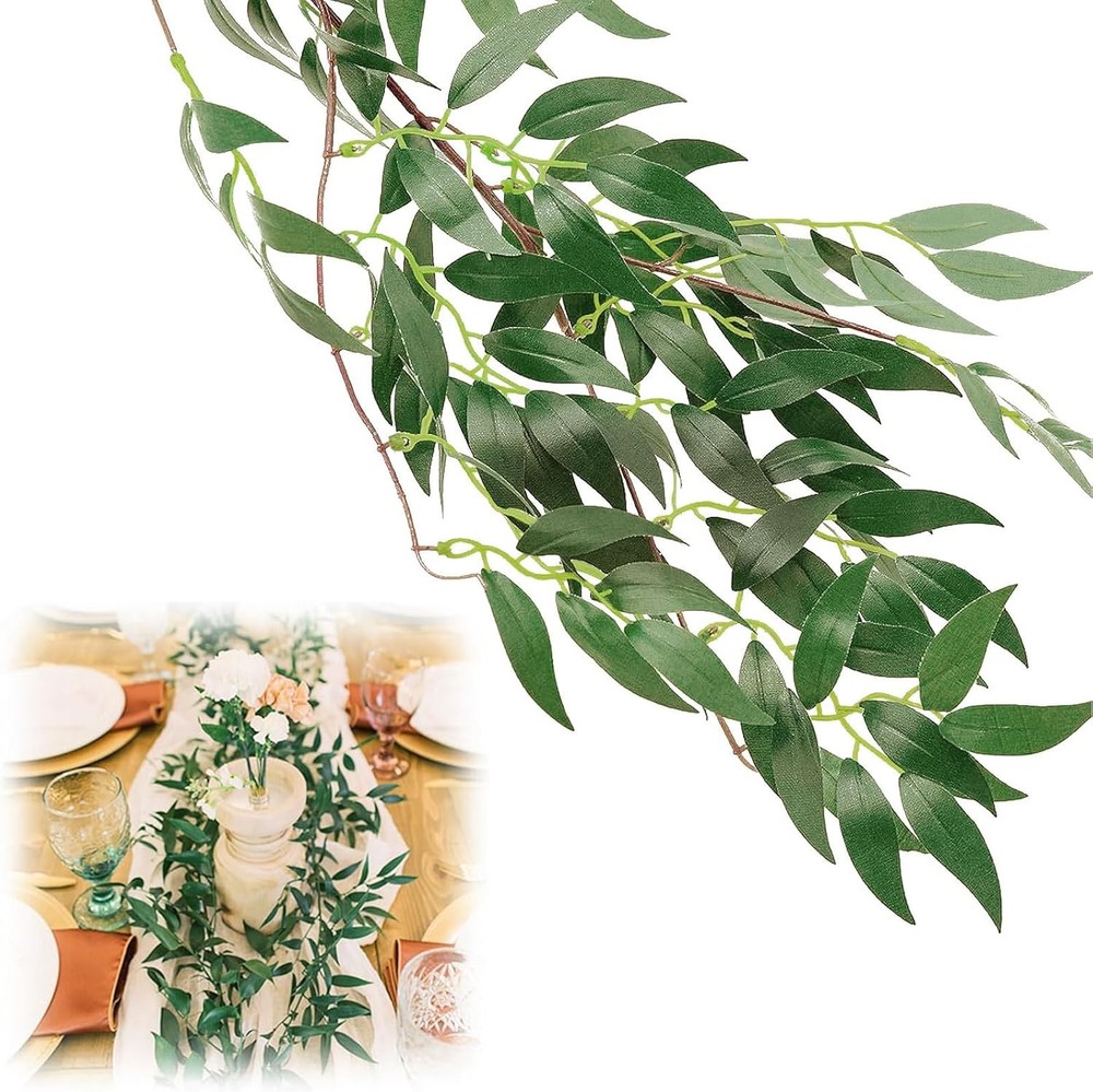 Fake Vines Greenery Garland – 3 Packs Total 16.5ft Green Willow Leaf Vine