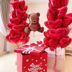 20pcs Red Heart Balloons, 18 inch Heart Shape Foil Balloons with 1 Ribbon for…