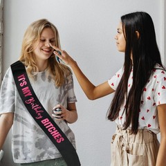 It’s My Birthday Bitches Black Satin Sash with Pink Foil for Women
