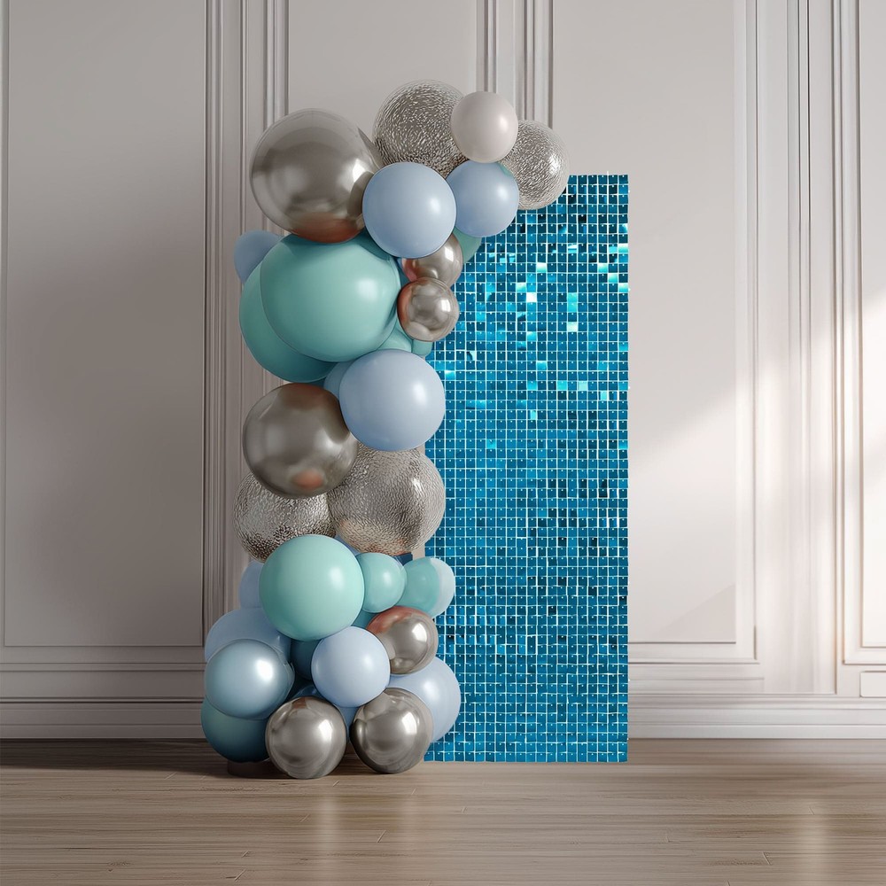 12 Pcs Shimmer Wall Backdrop Panels Square Sequin Party Decoration Blue 3×4 Ft
