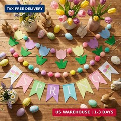 Frienda 4 Pcs Spring Garland Decorations Felt Pompom Ball Garlands Hello Spring