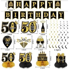42PCS 50th Birthday Decoration Kit for Men Women, Black Gold Happy 50th Bday Ban