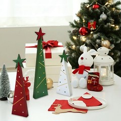 Wooden Christmas Trees Tabletop Decoration Set 3 Piece Freestanding Rustic Ho…