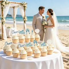 24Pcs Coastal Beach Cupcake Toppers Last Toast on the Coast Bachelorette Deco…