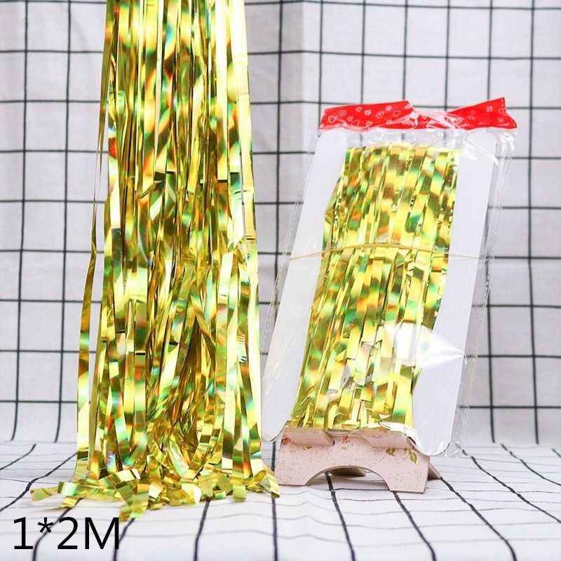 2m/3m Gold Silver Metallic Foil Tinsel Fringe Curtain Party Photo Background 1pc