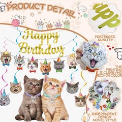 Cat Theme Birthday Party Decorations,Cat Decoration Happy Multi