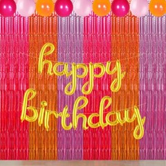 Pink Orange Party Decorations, Hot Pink Orange Pink Foil Fringe Backdrop Curt…
