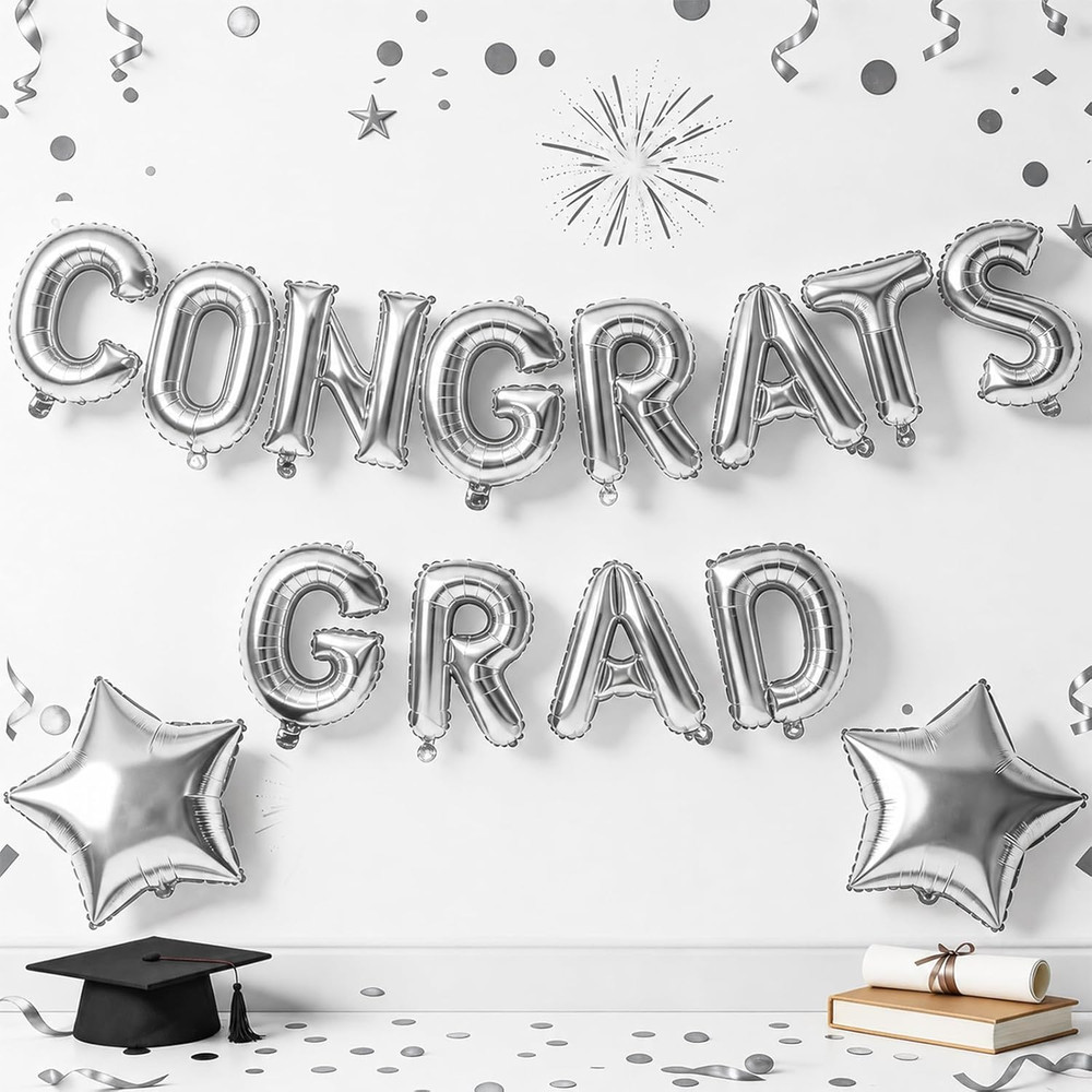 Congrats Grad Balloons, 2026 Silver Graduation Party Decorations 16 Inch Silver