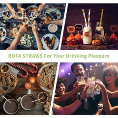 Disposable Black Gold Striped Paper Straws – 100 Pack Biodegradable Black and…