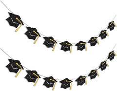 Class of 2026 Graduation Cap Banner Pre-Strung Congrats Grad Party Decor Set