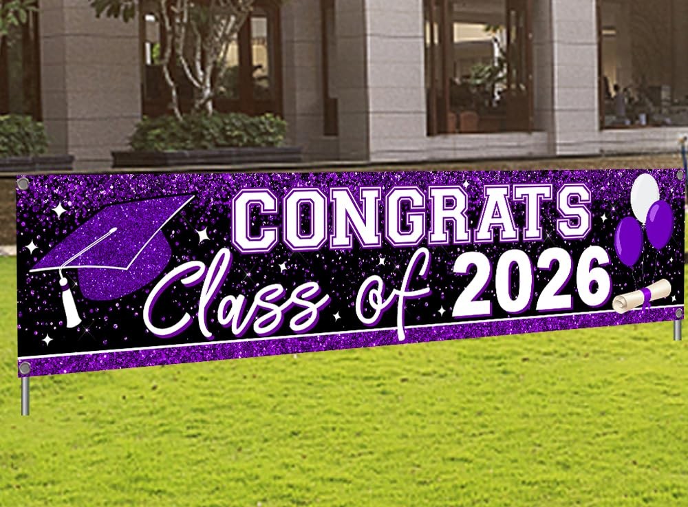 Graduation Decorations 2026 Yard Sign Large Class of 2026 Banner Purple Congr…