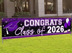 Graduation Decorations 2026 Yard Sign Large Class of 2026 Banner Purple Congr…
