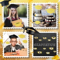 120 PCS Gold Glitter Grad Caps Cutouts Glue Points Class Of 2025 Tags
