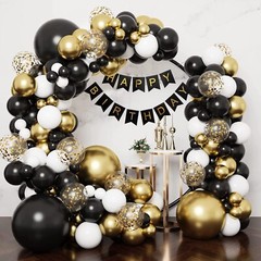 65pcs 12 Inches Black Gold Confetti Balloons Kit Metallic Gold and Black White
