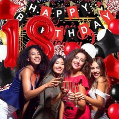 Happy 18th Birthday Decorations For Boys Girls, Red 18 Balloon Numbers 40 Inc…