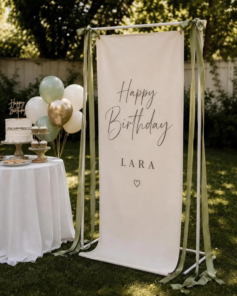 Customizable Linen Wedding Banner, Minimalist Party Backdrop,Birthday Banner