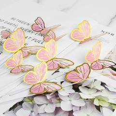 Pink Butterfly Cake Toppers, 11pcs Cupcake Toppers Happy Birthday Metal Gold …