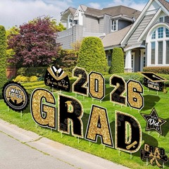 2026 Graduation Yard Signs – 11PCS Black Gold Lawn Decorations for Senior Party
